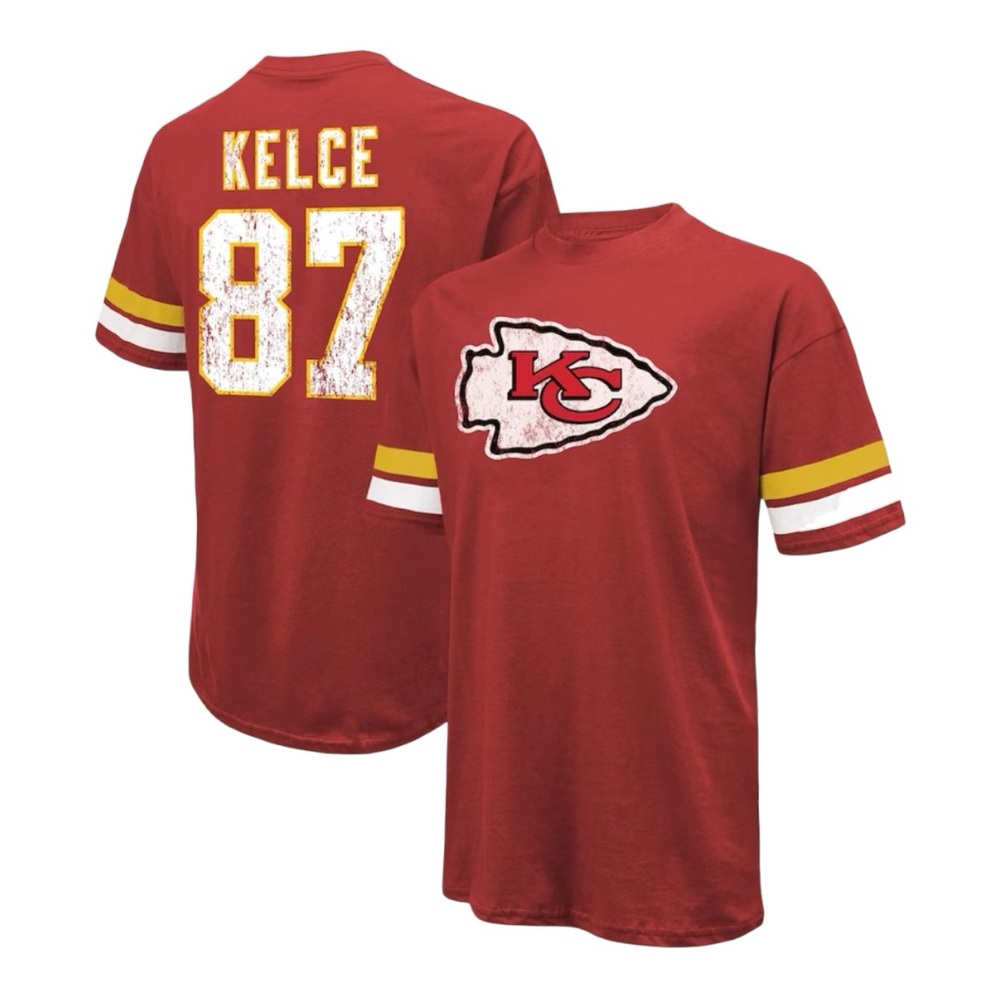 Men's Majestic Threads Travis Kelce Red Kansas City Size L  Fit T-Shirt